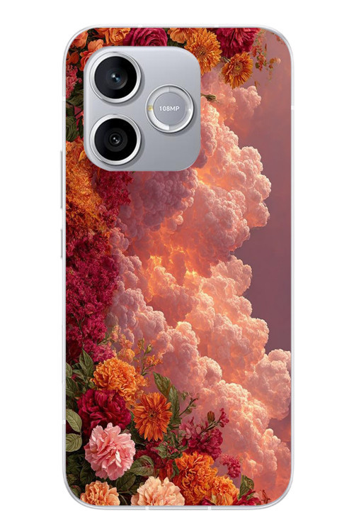 Honor 600 Lite Uyumlu Güller ve Bulutlar Baskılı Silikon Kılıf