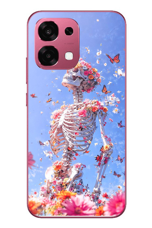 Oppo A6 Pro Uyumlu İskelet Çiçekleri Baskılı Silikon Kılıf