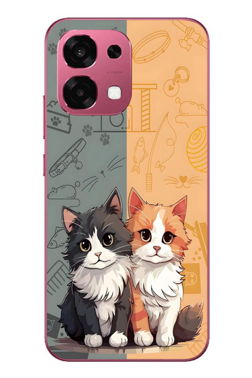 Oppo A6 Pro Uyumlu Sarı Ve Siyah Kedi Baskılı Silikon Kılıf