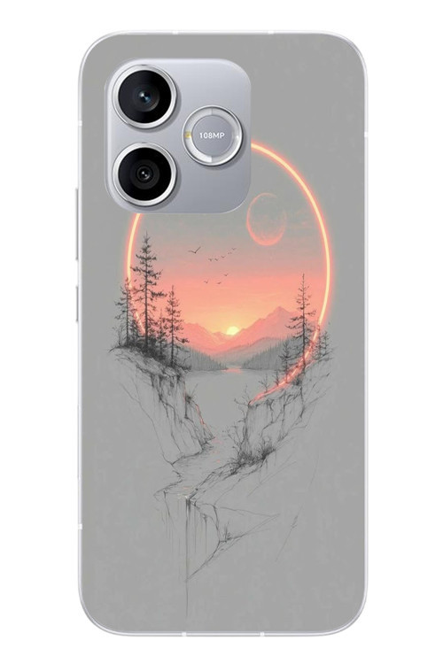 Honor 600 Lite Uyumlu Günbatımı Mermer Desenli Baskılı Silikon Kılıf
