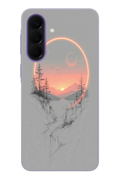 Samsung Galaxy A57 Uyumlu Günbatımı Mermer Desenli Baskılı Silikon Kılıf