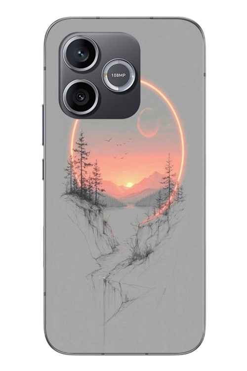 Honor 600 Uyumlu Günbatımı Mermer Desenli Baskılı Silikon Kılıf