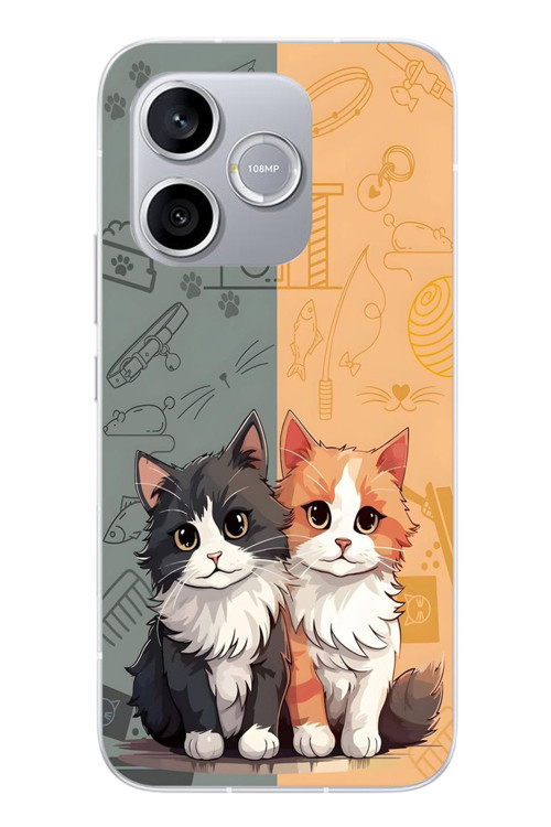 Honor 600 Lite Uyumlu Sarı ve Siyah Kedi Baskılı Silikon Kılıf