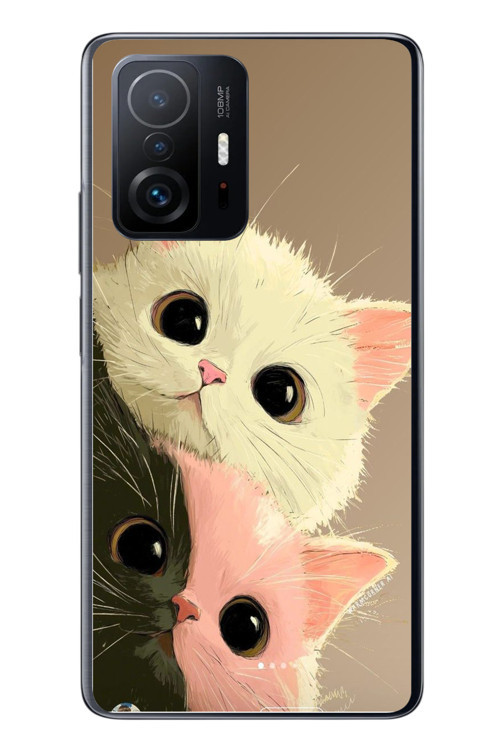 Xiaomi Mi 11 T-11 T Pro Uyumlu Pembe Siyah Beyaz Kedi Baskılı Silikon Kılıf