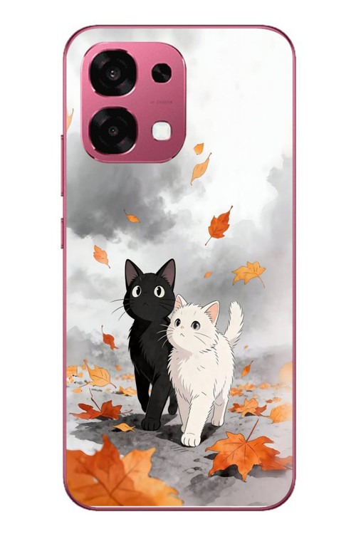 Oppo A6 Pro Uyumlu Sonbahar Kedileri Baskılı Silikon Kılıf