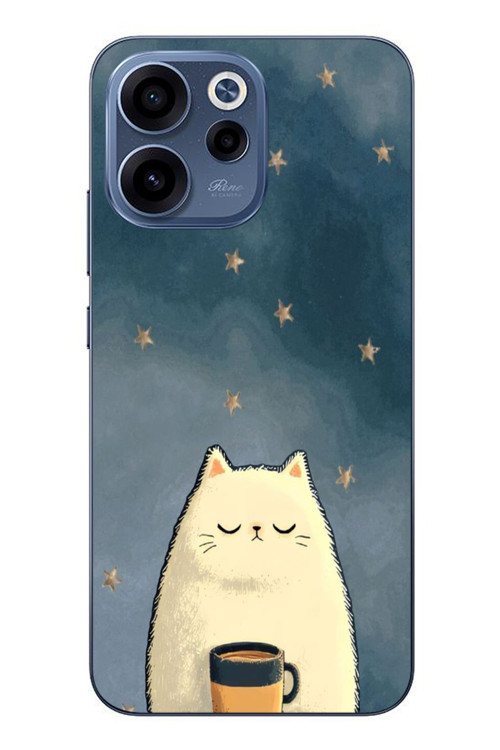 Oppo Reno 15F Uyumlu Kahveci Beyaz Kedir Baskılı Silikon Kılıf