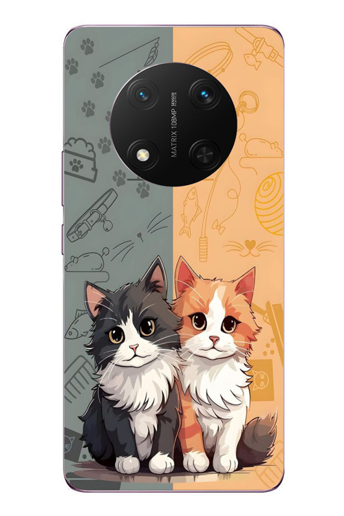 Honor Magic 7 Lite Uyumlu Sarı ve Siyah Kedi Baskılı Silikon Kılıf