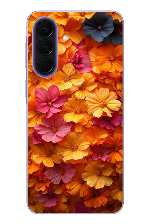 Samsung Galaxy A57 Uyumlu Sarı Pembe Çiçekler Baskılı Silikon Kılıf