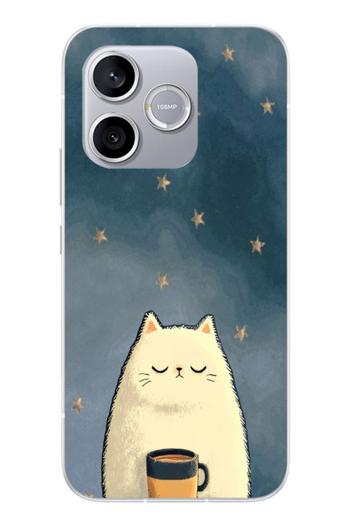 Honor 600 Lite Uyumlu Kahveci Beyaz Kedir Baskılı Silikon Kılıf