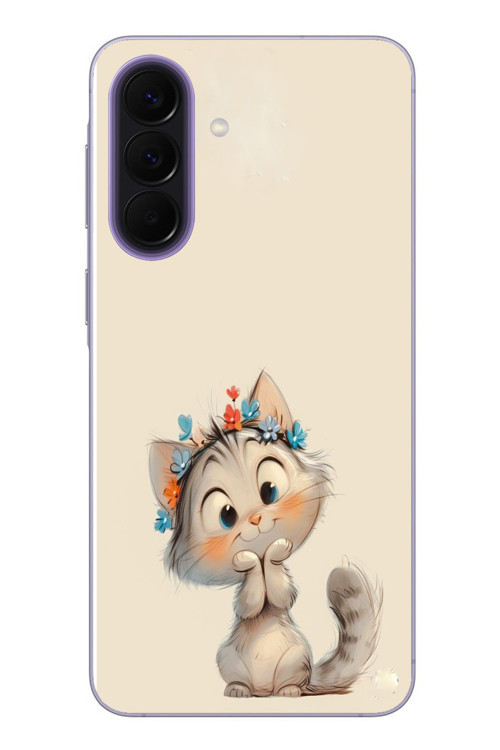 Samsung Galaxy A57 Uyumlu Sevimli Çiçekli Kedi Baskılı Silikon Kılıf