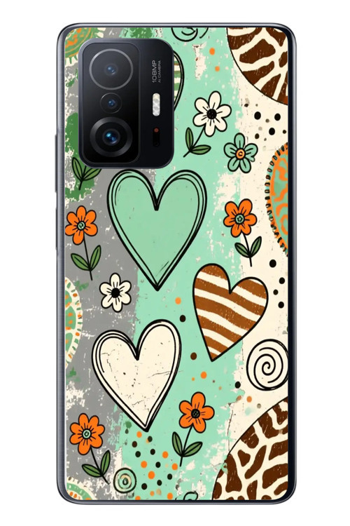 Xiaomi Mi 11 T-11 T Pro Uyumlu Renkli Kalpler Baskılı Silikon Kılıf
