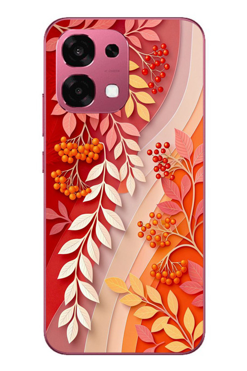 Oppo A6 Pro Uyumlu Kırmızı Beyaz İğdeler Baskılı Silikon Kılıf