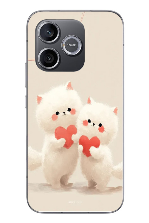 Honor 600 Uyumlu Kalpli Beyaz Kediler Baskılı Silikon Kılıf