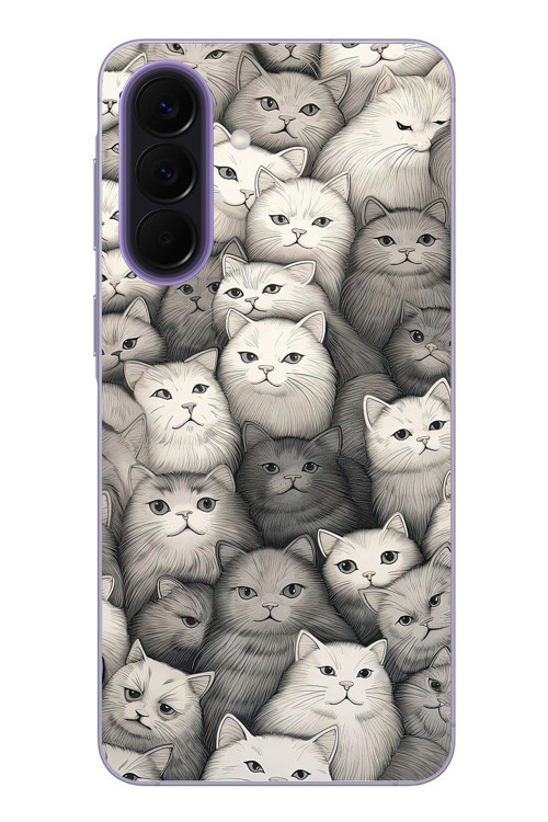 Samsung Galaxy A57 Uyumlu Kara Kalem Kediler Baskılı Silikon Kılıf