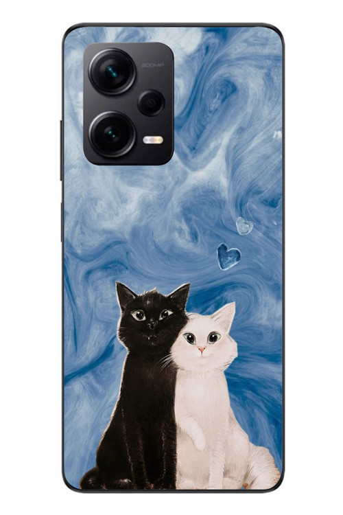 Redmi Note 12 Pro Plus Uyumlu Siyah ve Beyaz Kedi Baskılı Silikon Kılıf