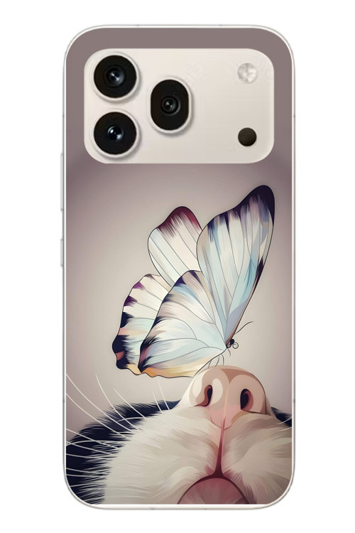 Honor 600 Pro Uyumlu Kelebekli Kedi Baskılı Silikon Kılıf