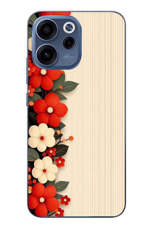Oppo Reno 15F Uyumlu Kırmızı Beyaz Çiçekler Baskılı Silikon Kılıf