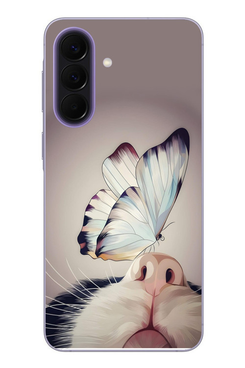 Samsung Galaxy A57 Uyumlu Kelebekli Kedi Baskılı Silikon Kılıf