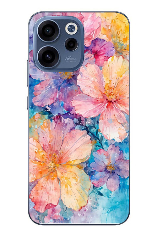Oppo Reno 15F Uyumlu Yağlı Boya Çiçekler Baskılı Silikon Kılıf