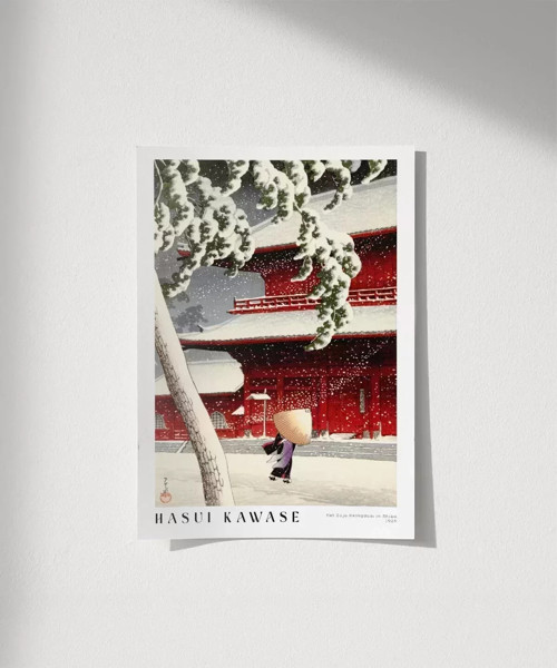 Çerçevesiz Poster Hasui Kawase Shiba'daki Het Zojo Heiligdom