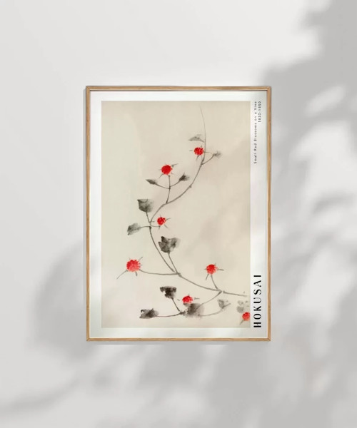 Çerçevesiz Poster Hokusai Asma Üzerinde Küçük Kırmızı Çiçekler