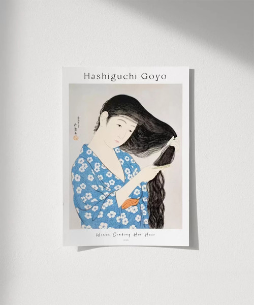 Çerçevesiz Poster Hashiguchi Goyo Saçını Tarayan Kadın