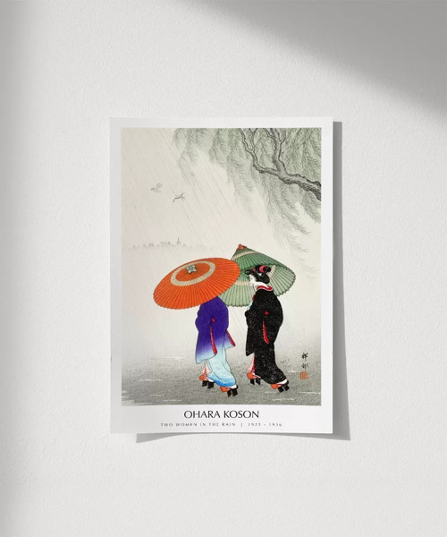 Çerçevesiz Poster Ohara Koson Yağmurda İki Kadın