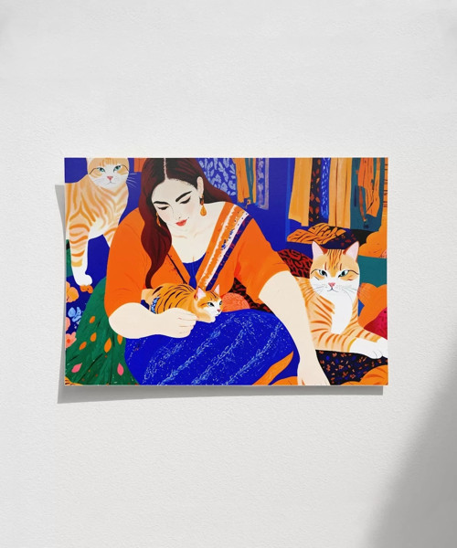 Çerçevesiz Poster Kedi Sevginin Sıcaklığı