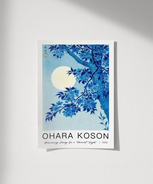 Çerçevesiz Poster Ohara Koson Mehtaplı Gecede Çiçek Açan Kiraz