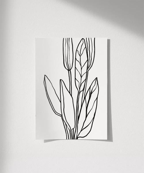 Çerçevesiz Poster Soyut Bitki Formları Grafik Sanat