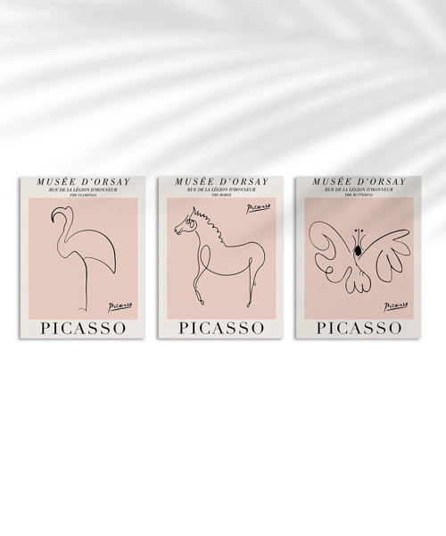 Çerçevesiz Poster Picasso Tarzı Hayvan Çizimleri 3Lü
