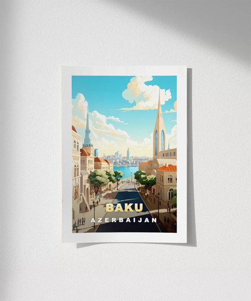 Çerçevesiz Poster Bakü’nün Modern ve Tarihi Yüzü