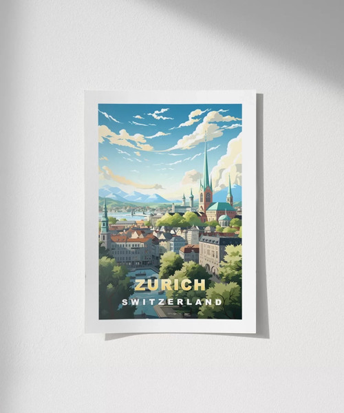 Çerçevesiz Poster Zürih İsviçre Şehir Manzarası