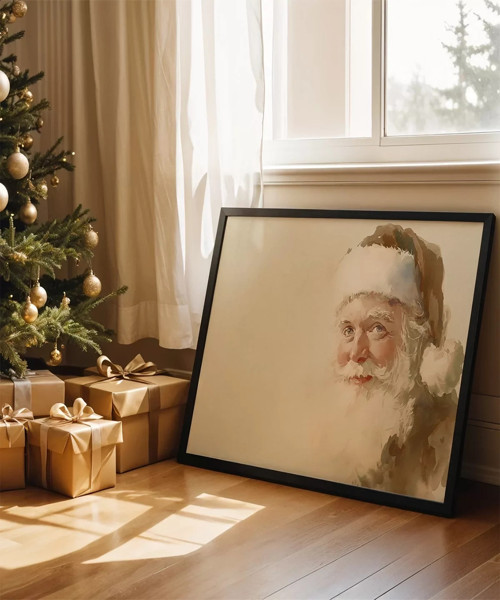 Çerçevesiz Poster Noel Baba Su Renkli