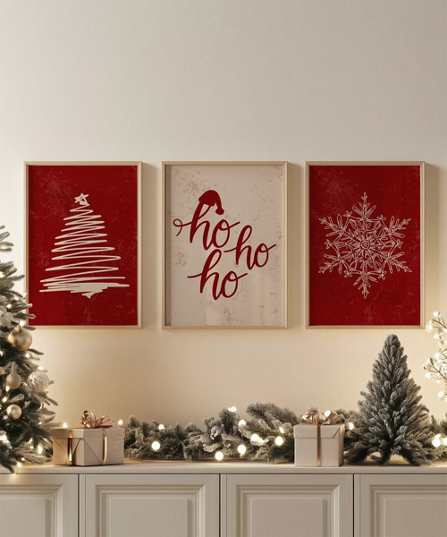 Çerçevesiz Poster Ho Ho Ho Neşesi 3'lü