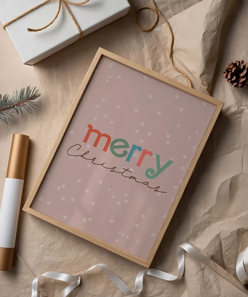 Çerçevesiz Poster Merry Christmas Tipografi
