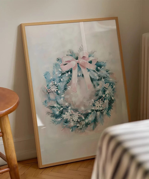 Çerçevesiz Poster Pastel Tonlarda Zarif Yılbaşı Çelengi