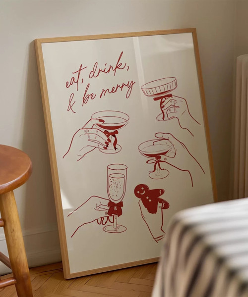 Çerçevesiz Poster Eat, Drink & Be Merry Kutlama ve Neşe