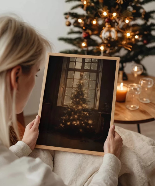 Çerçevesiz Poster Pencereden Yansıyan Noel Işıkları