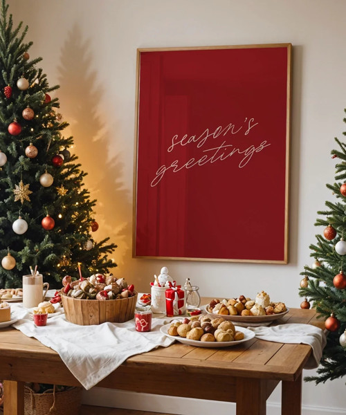Çerçevesiz Poster Season's Greetings Kırmızı Yılbaşı