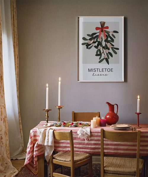 Çerçevesiz Poster Yılbaşı Sofrasına Özel Mistletoe