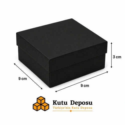 9x9x3 cm Tam Kapaklı Selefonlu Süngerli Takı Kutusu - Siyah (DEMONTE) (50 ADET)