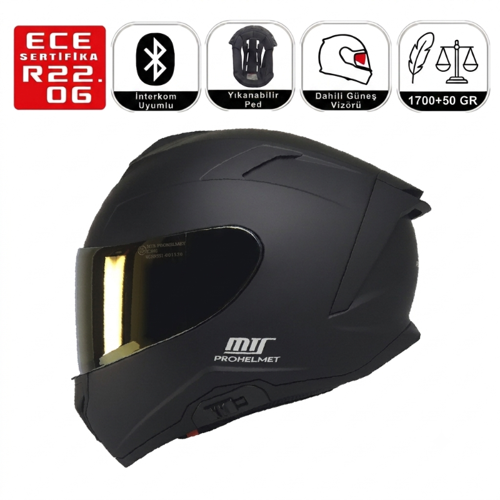 X340 Mat Siyah Motosiklet Kaskı Spoiler Mod Güneş Vizörlü Full Face Kask