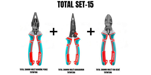 Set-15 (TOTAL 200MM MULTİ PENSE + KOMBİNE+KARGABURUN+ YAN KESKİ)