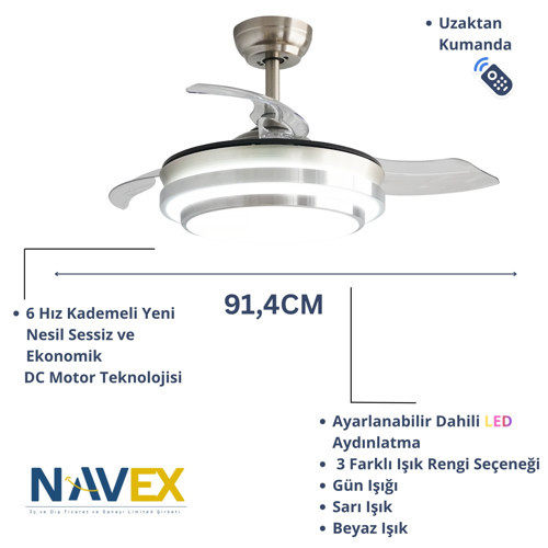 Navex S.j Gizli Kanat Tavan Vantilatörü 92cm