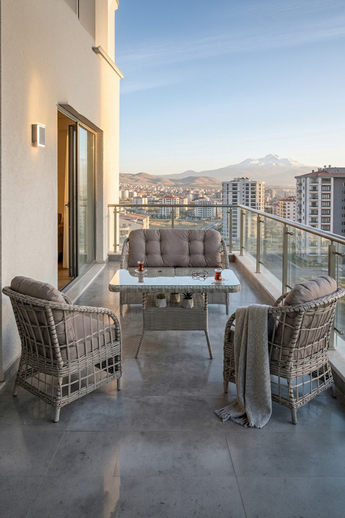 Salviya Serisi 1. Sınf 2+1+1 Ve 1 Adet Orta Sehpa Gri Rattan Gri Minder Bahçe Balkon Oturma Koltuk Takımı