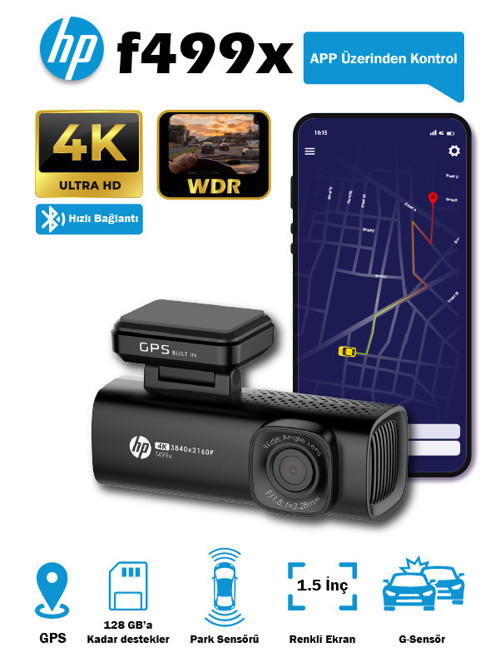 F499x 4k Wdr, Araçiçi Kamera, 1.5 Inch Renkli Lcd Ekran, Gps Li, Wi-fi Destekli