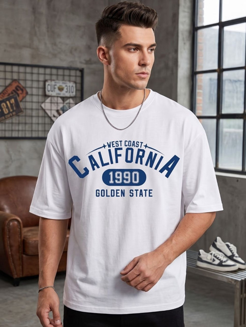 Erkek Beyaz California 1990 Baskı Organik Pamuk Comfort Tişört