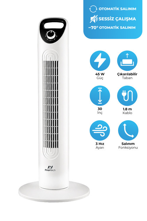 EV-30 Kule Tipi Vantilatör | Sessiz Çalışma | Şık ve Modern Tasarım | Ev ve Ofis Kullanımı