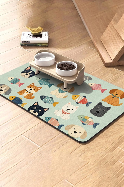 Kedi Köpek Beslenme Matı 50x70cm Yamalı Köpek Su Geçirmez Kaymaz Mama Kabı Altlığı Paspas